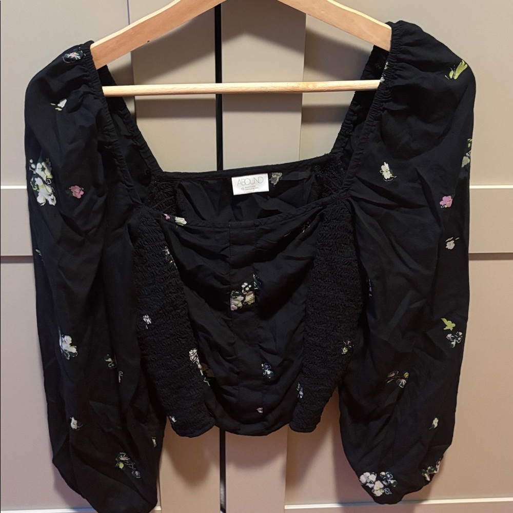 Abound Black Floral Long Sleeve Top